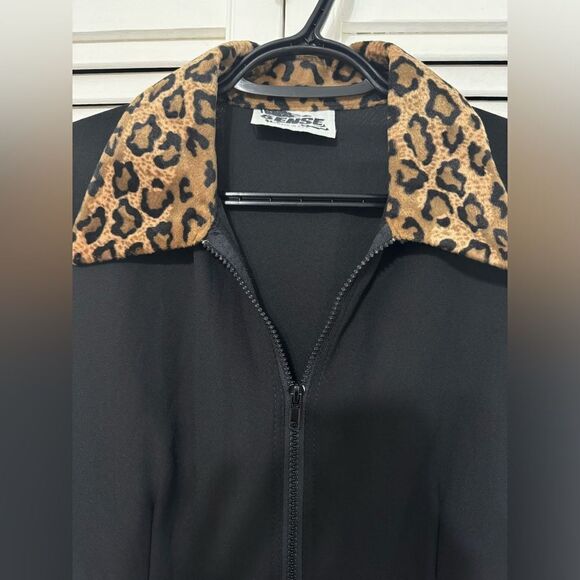 Leopard trim black longsleeve dress women’s small/medium - Picture 6 of 9